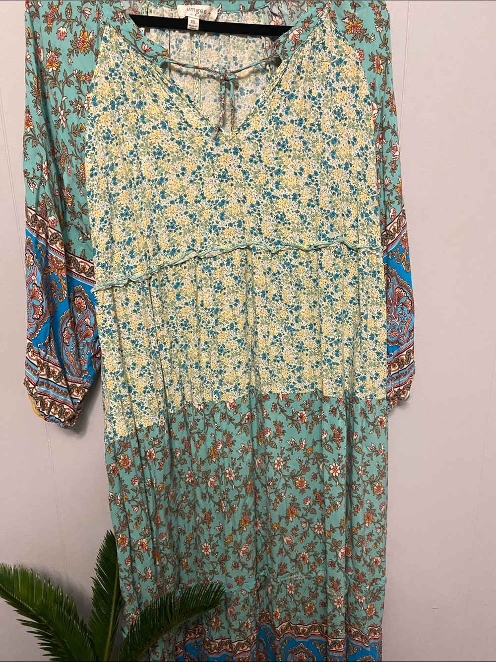 Umgee Teal & Yellow Floral Maxi Dress. Boho. Size 2XL